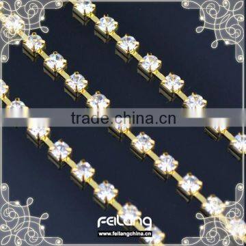 wholesale rhinestone cup chain ,crystal clear cup chain with gold claw