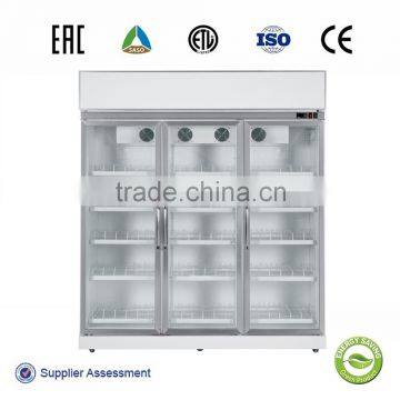 Single temperature triple tempered double-layer hollow hinge glass doors display fan cooling chiller bottle cooler