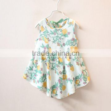 Hot Selling Stylish Sleeveless Printing Flowers Pleated Children Cotton Dresses