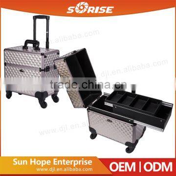 Professional Makeup Trolley Luggage Lighted Cases With Compartments