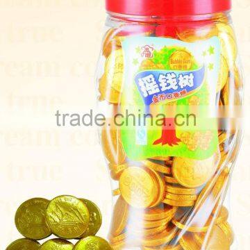 Golden coin bubble gum in champion jar(candy chewing gum)