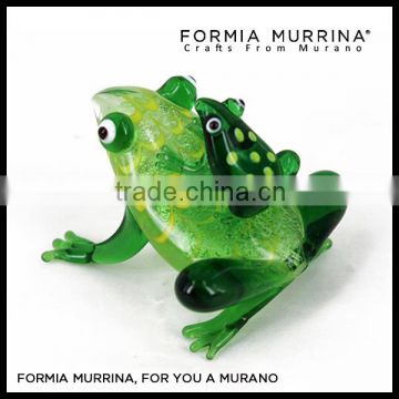 Green Frog Set Handmade Murano Glass Figurines for Deco