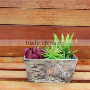 Simple Wooden Design Christmas Decoration Garden Outdoor Metal Bark Flower Pot for 2016 Christmas Square Metal Bark Flower Pot