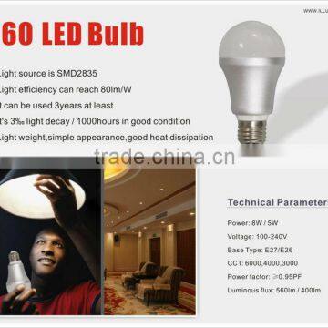 G60 E27 16pcs SMD2835 led 8w LED Bulb