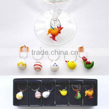 2016 Factory set of 6 different shapes custom glass wine charms