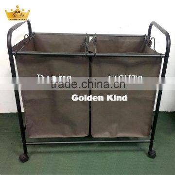 New Design Waterproof Oxford 2 Bins Bags Laundry Sorter Cart With Wheels photo-5