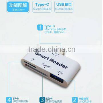 USB 3.1 Type C USB-C to USB 3.0 Female OTG Adapter & TF SD Smart Card Reader For PC Laptop Tablet Macbook