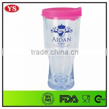 Bpa Free Double Wall 14 oz Beer Drinking Cup With Pink Lid