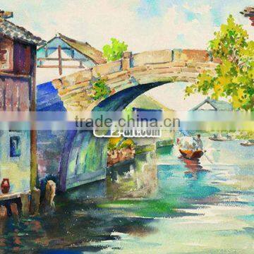 Chinese country scenery landscape watercolor painting