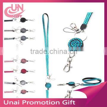 Hot selling diamond cheap rhinestone lanyard with id badge holder