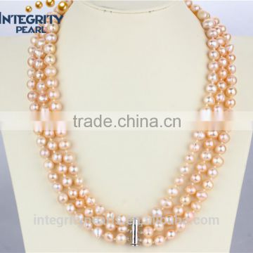 8-9mm A potato genuine pearl necklace, pink pearl necklace, girls pearl necklace