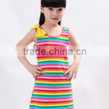 Bright striped color girl dress, princess skirt with bowknot