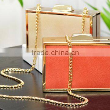 #680 fashion squared shaped golden frame clutch bag PU ladies leather evening shoulder bags cosmetic bag