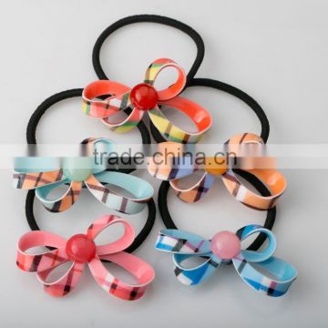 Plaid hair band wholesale acrylic beaded hair band bowknot womens hair rubber band