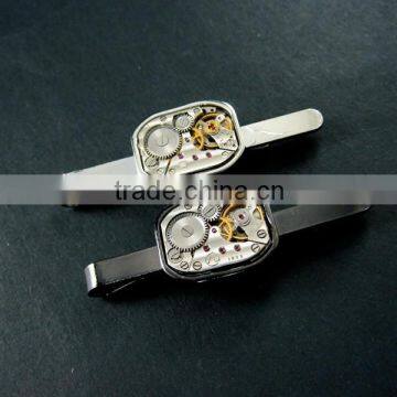 14x19mm vintage style steam punk watch movement rhodium,gun black fashion tie clip bar 6830001