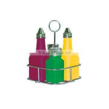 colored 4pcs with metal rack glass spice bottle set