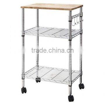 3 Tier Microwave Kitchen Cart Hooks Multi-fonction Display Stand