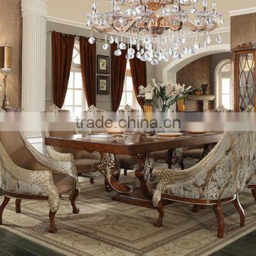 Luxurious Rococo Style Gold Leaf Solid Wood Hand Carved Dining Room Furniture Set(MOQ=1 SET)