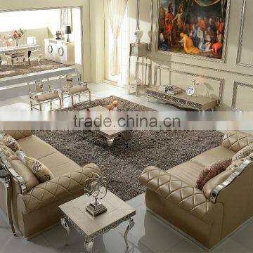 SF017 2+3 Champagne leather sofa furniture set with crystal button 2015 New arrival