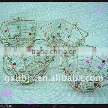 Sterling silver wire decorative with mix pearl small festival gift basket with handle