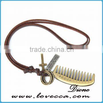 Newest Adjustable Bronze Tone Vintage Leather Pendant Necklace photo-6