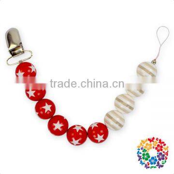 Latest Design Bubble Gum Pink White Beads Baby Metal Pacifier Clips photo-2