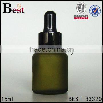 15ml High Quality Small Green Frosted Cosmetic Perfume Essential Oil Glass Bottle Black Plastic Dropper China Suppliers photo-4