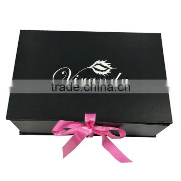 custom black ribbon closures rigid cardboard collapsible gift box for bra packaging