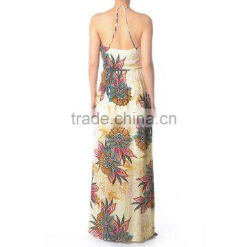 Young Lady Halter Neck Printing Maxi Dress Women Casual photo-4