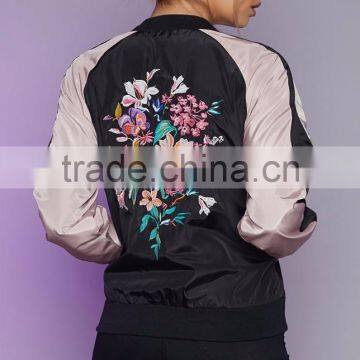 Hot Sale Satin Woman Jacket New in Style Embroidery Bomber Jacket photo-2