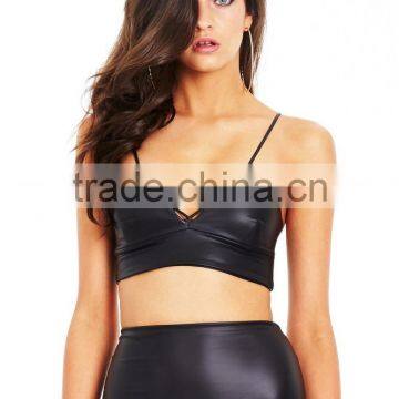Black Sexy pu Leather Spaghetti Straps and Cross Belt Condole Belt Vest