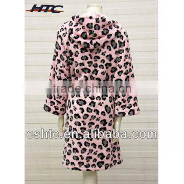 Animal Printed Coral Fleece Satin Hooded Bathrobe photo-2