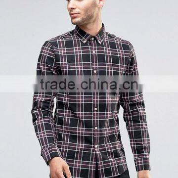 Custom Embroidered Logo Long Sleeve Button Down Collar Mens 100% Cotton Heavyweight Flannel Check Print Slim Fit Casual Shirts