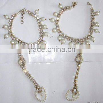 PEARL CRYSTAL Beads Payal ANKLETS Pair Feet Barefoot Sandal Toe Ring photo-2