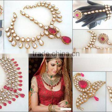 PINK BRIDAL KUNDAN 11 PCS necklace EARRING set