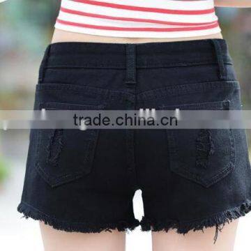 Hot Sell Summer Black Elegant Burrs Denim Women Shorts photo-3