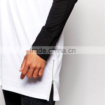 Mens Raglan T Shirt Super Longline Sleeve Zipper T Shirt photo-3