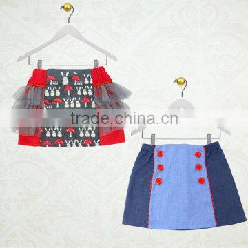 Wholesale Children's Boutique Clothing Girls Cotton Skirt Lace Trim Button Design photo-4