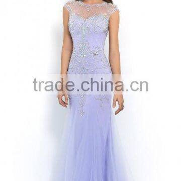 2015 Terrific Scoop Beaded And Fitted Bodice Mermaid/Trumpet Prom Dress Tulle photo-3