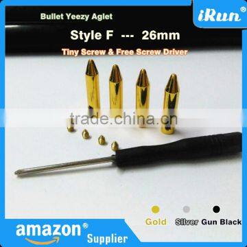 (MOQ:100pcs) 26mm Yeezy Shoelaces Metal Bullet Endings - DIY Shoelace Accessories in Gold&Silver&Gun Black - Accept Custom