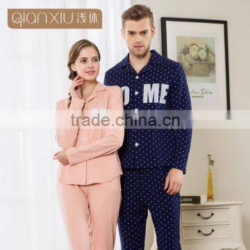 Hot Selling Qianxiu Cotton Plain Long Couple Pajamas