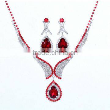 2014 New Vintage Bridal Princess Red Crystals Water Drops Wedding Jewelry Set with Special Elements,Gem Earring and Necklace Set