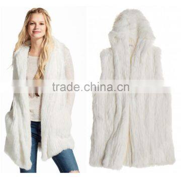 SJ326-01 Sweet Young Lady Fashion Fur Vest Hooded Cream Dyed Gilets Vests Women Furs