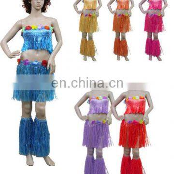 Multi-colored grass skirt sexy hawaiian costumes for adult woman GT2050