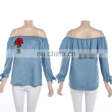 Wholesale China Supplier OEM Service Lady Denim Off The Shoulder Top