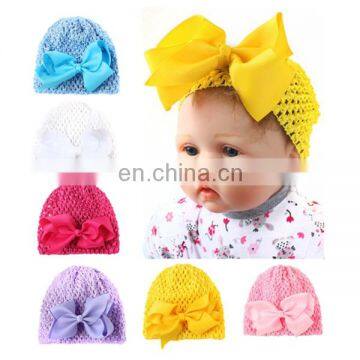 Printed knitted children baby hat elastic baby hat summer bow hollow hat