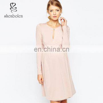 Fashion ladies waist tie long sleeve pregnant women dresses