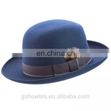 Trendy wholesale bowler hat wool felt hat body with feather decoration