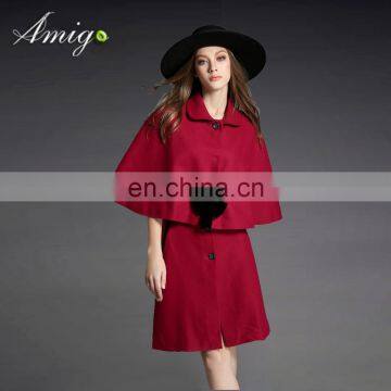purple cape sleeve wool worsted winter coat two piece set coat wholesale oem odm