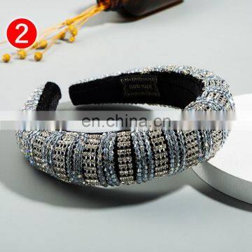 New Hot Sale Fancy Full Rhinestone Headbands Colorful Beaded Headband Bride Wedding Baroque Padded Girls Luxury Headband